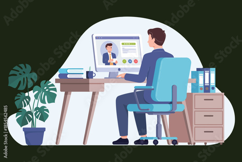 Man working at desk Vector