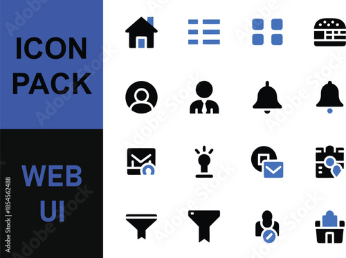 Web UI Icon Pack with various user interface elements in black and blue colors.