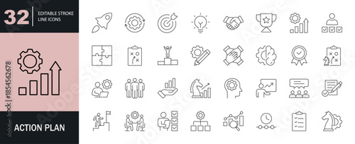 Action plan icon set. Editable line icons. Vector illustration.