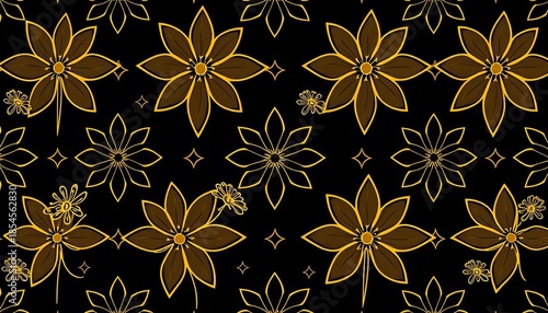 Minimalist gold geometric floral pattern Seamless vector line art design ideal for fabric, wallpaper, and wrapping,  seamless,  texture