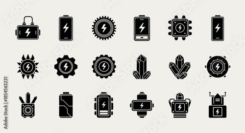 Dynamic energy icons representing power, innovation, and technology for modern design projects, ready for use.