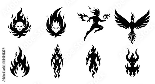 Fiery Elemental and Mythical Creature Logos Set