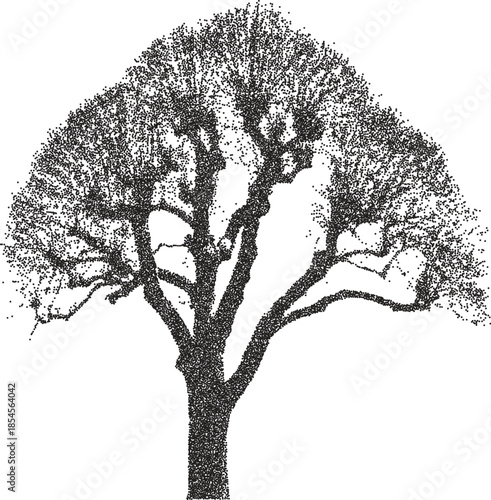 Tree retro y2k stipple design wood halftone brutalist urban vector png with clear background, forest 2000s photocopy grunge tattoo gen z effect