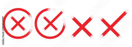 check mark, tick mark, and cross brush sign red checkmark and red X icons. Cross box x check mark checkbox v list vector draw. checklist symbol wrong circle. Vector Illustration