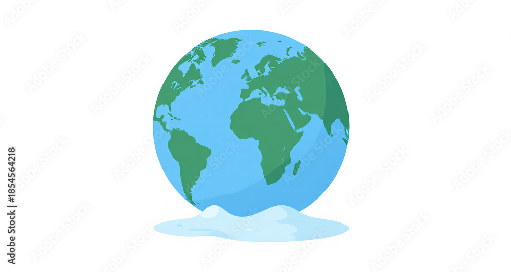 Naklejka premium Minimalist 2D flat vector illustration of Earth globe melting like ice cream, flat vector style, clean lines, isolated on white background, modern graphic design concept asset