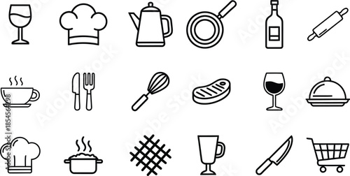 Kitchen and dining essentials: a collection of cooking tools and food related icons