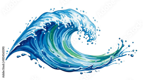Dynamic Blue and Green Watercolor Ocean Wave graphic