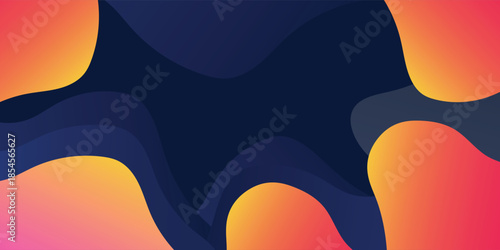 Modern abstract background featuring flowing liquid shapes with vibrant orange and pink gradients on a dark blue backdrop, creating a dynamic and smooth visual.
