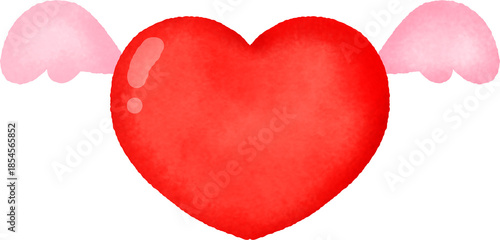 A red heart with pink wings flying above it