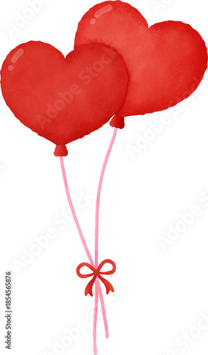 Two red balloons tied together with a red ribbon