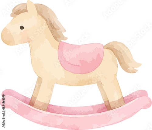 Soft pastel rocking horse toy illustration for baby nursery decor and cute children's design