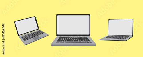laptop computer with blank screen isolated. different angle views
