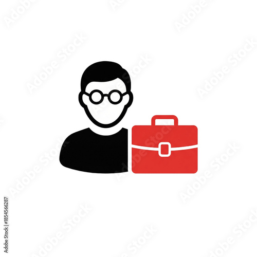 Vector illustration of person with briefcase. Symbol of job.new