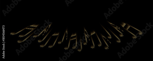 Gold music notes with motion trails on black background