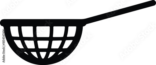 Silhouette Fishing Net Scoop Tool Equipment Outline Isolated White Background Vector Illustration