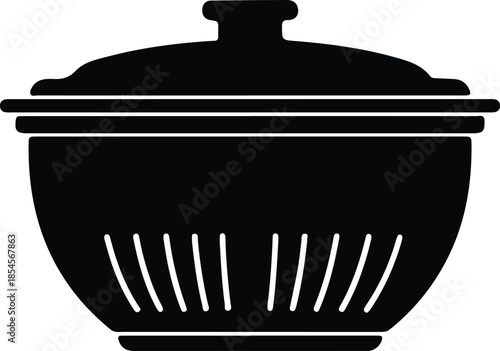 Silhouette Kitchen Steamer Pot Colander Food Preparation Cooking Utensil Vector Illustration