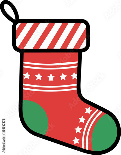 Festive Christmas Stocking with Striped Cuff and Star Pattern – Holiday Vector Art