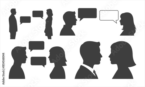 Business Communication People Silhouette Conversation Speech Bubbles Set