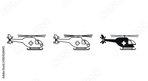 Medical helicopter icon set - Solid icons vector collection - Vector icon set - Line and glyph solid icon set - Icon vector - Flat Design Icon
