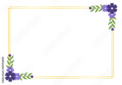 Romantic Flat Purple Floral Decorative Border for Elegant Wedding Invitations and Bridal Stationery