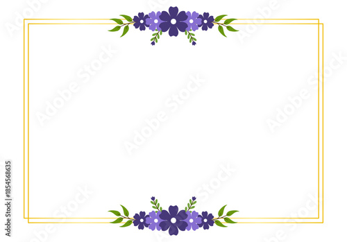 Romantic Flat Purple Floral Decorative Border for Elegant Wedding Invitations and Bridal Stationery