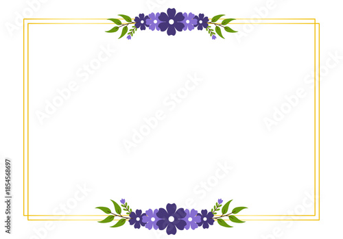 Elegant Romantic Purple Floral Border Design for Wedding Invitations and Bridal Stationery