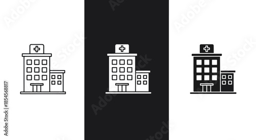 Hospital building icons - Solid icons vector collection - Vector icon set - Line and glyph solid icon set - Icon vector - Flat Design Icon