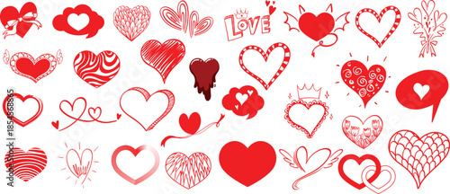 Red love heart seamless pattern illustration. Cute romantic pink hearts background print. Valentine's day holiday backdrop texture, romantic wedding design