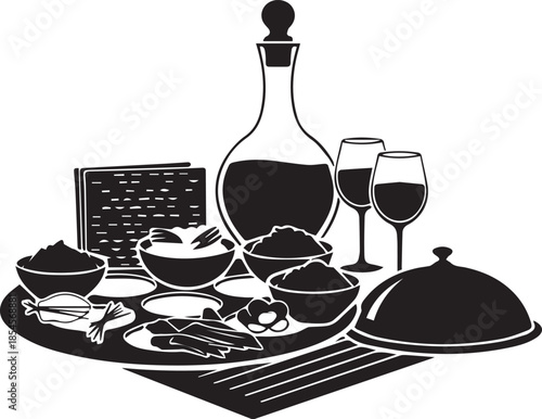 Elegant dining setup with wine and appetizers