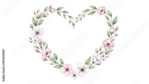 Heart shaped floral wreath with pink and white flowers