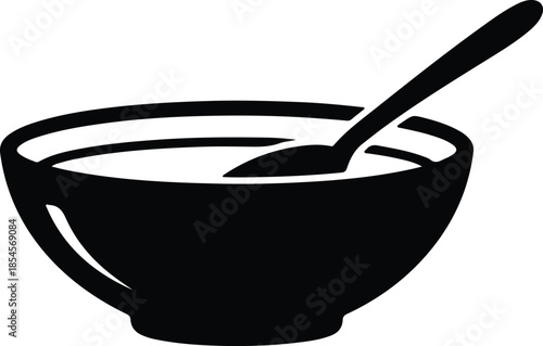 Silhouette Simple Breakfast Bowl with Spoon Minimalist Food Icon Vector Illustration