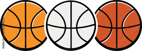 Three Basketballs in Orange White and Reddish- Orange Colors Keywords: basketball, ball, sport, game, graphic, illustration, vector, orange, white