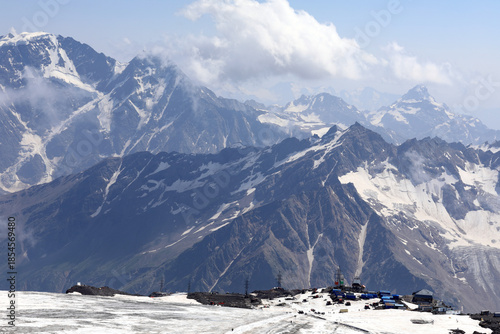 Scenic aerial view of mount elbrus ski resort buildings