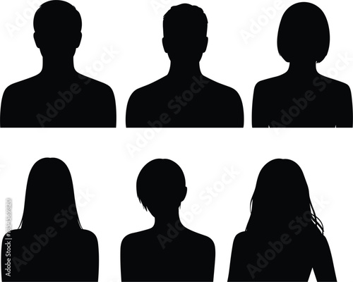 Set of anonymous profile avatar silhouettes for diverse user icons professional business team and social media identities