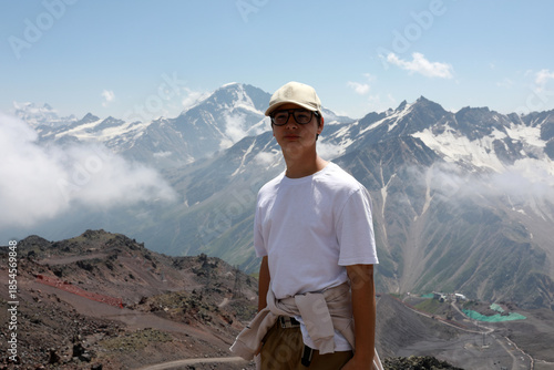 Young man posing for photo during Mount Elbrus tour