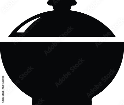 Silhouette Traditional Covered Ceramic Bowl Icon Kitchen Utensil Pot Food Cooking Vector Illustration