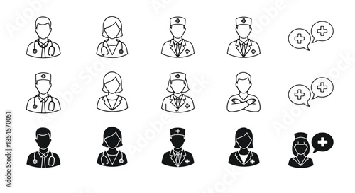 Medical professionals icon set - Solid icons vector collection - Vector icon set - Line and glyph solid icon set - Icon vector - Flat Design Icon