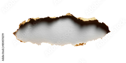 Torn Paper Abstract: A close-up view reveals a torn edge in paper, creating an abstract and textured surface with burnt edges