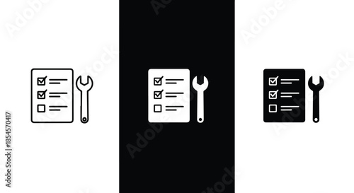 Task completion with tools - Solid icons vector collection - Vector icon set - Line and glyph solid icon set - Icon vector - Flat Design Icon