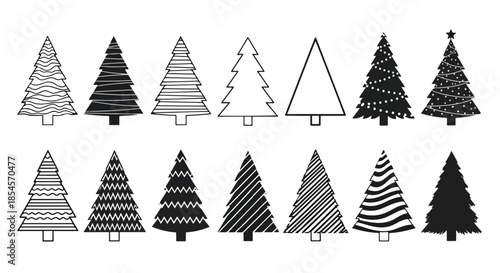 Christmas tree vector icon set - Solid icons vector collection - Vector icon set - Line and glyph solid icon set - Icon vector - Flat Design Icon