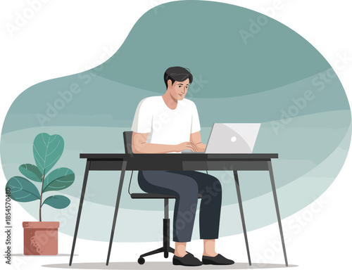 Man working on laptop Vector