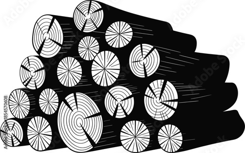 Stack of firewood logs vector illustration for forestry timber industry heating energy and rustic woodpile concepts