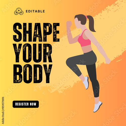 Fitness and Gym Promotion Social Media Post Templates Set with Athletic Characters