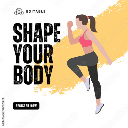 Fitness and Gym Promotion Social Media Post Templates Set with Athletic Characters