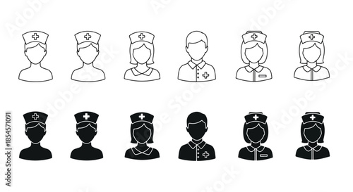 Nurse icon set - Solid icons vector collection - Vector icon set - Line and glyph solid icon set - Icon vector - Flat Design Icon