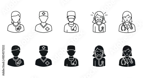 Medical professionals icon set - Solid icons vector collection - Vector icon set - Line and glyph solid icon set - Icon vector - Flat Design Icon