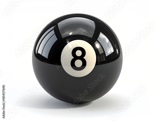 Glossy black pool ball with a prominent white eight, centered