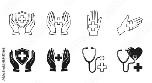 Healthcare vector icon set - Solid icons vector collection - Vector icon set - Line and glyph solid icon set - Icon vector - Flat Design Icon