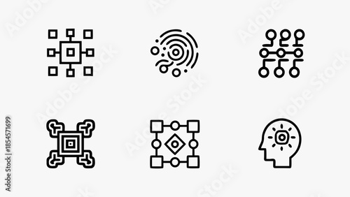 Abstract ai algorithm flow represented by geometric shapes and icons