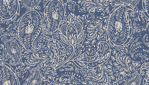 Seamless ornate paisley pattern with hand drawn floral ornament in vintage style, perfect for fabric, textile prints, wallpaper, gift wrap, and surface design projects.